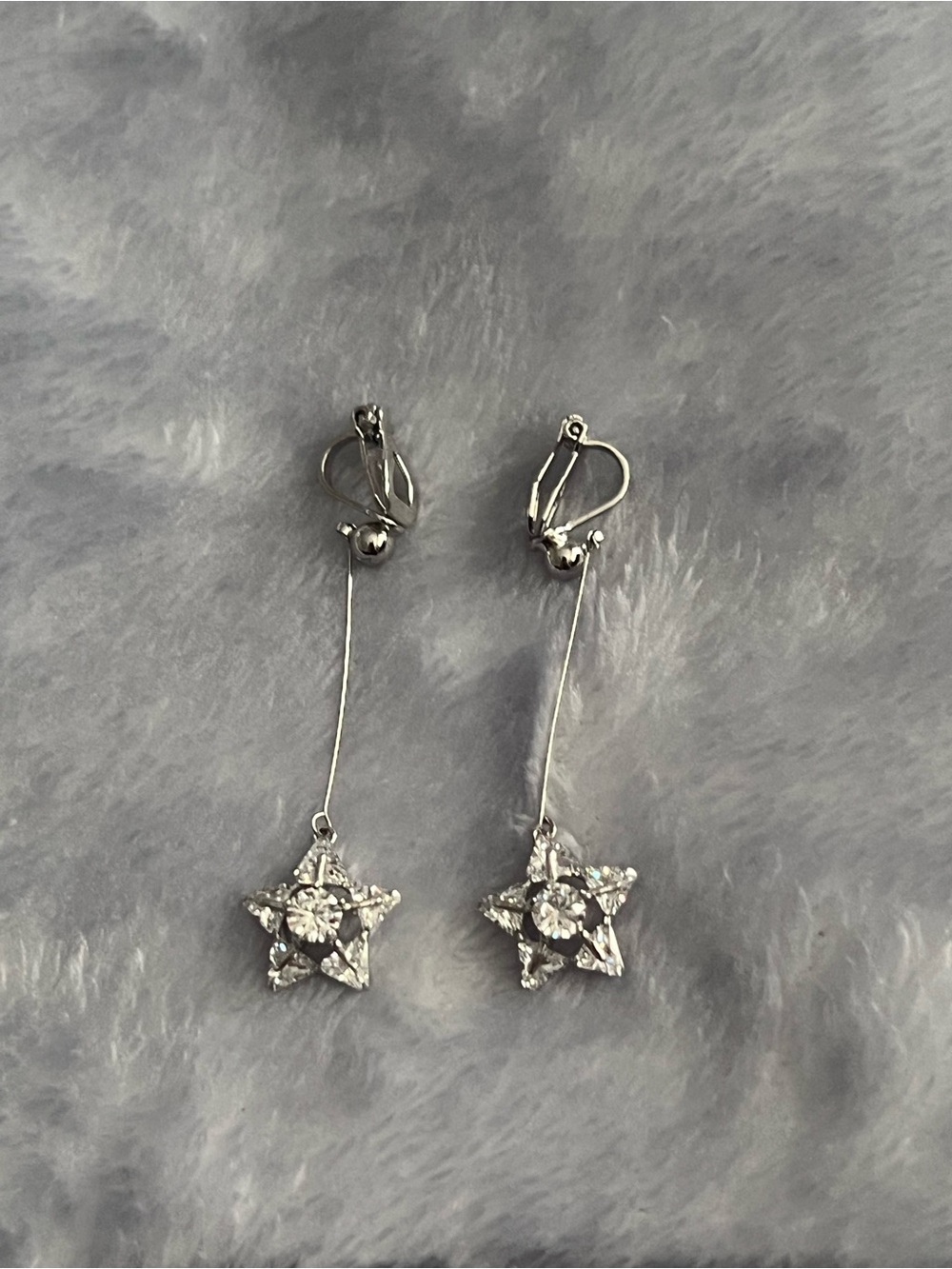 Dainty Star Drop Rhinestone Earrings - Silver Tone